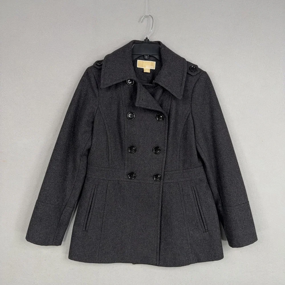 Michael Kors Coat Womens Small Gray Wool Blend Peacoat Double Breasted Jacket